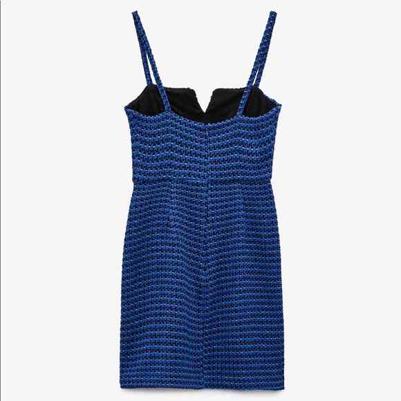 NWT - ZARA Blue Tweed Textured Mini Dress With Straps Size: S - Picture 7 of 8